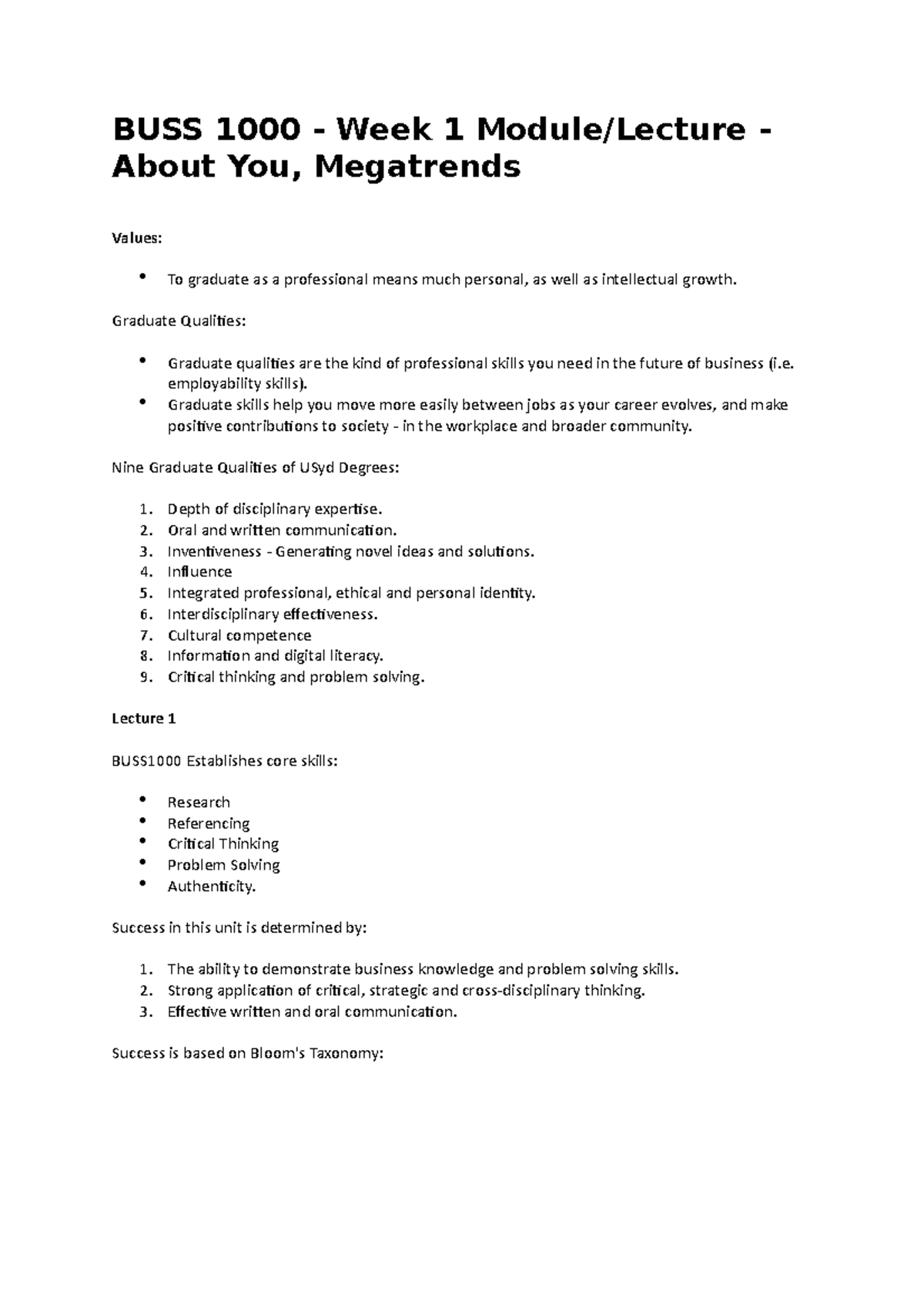 BUSS1000 Week 1 Module:Lecture - BUSS 1000 - Week 1 Module/Lecture ...
