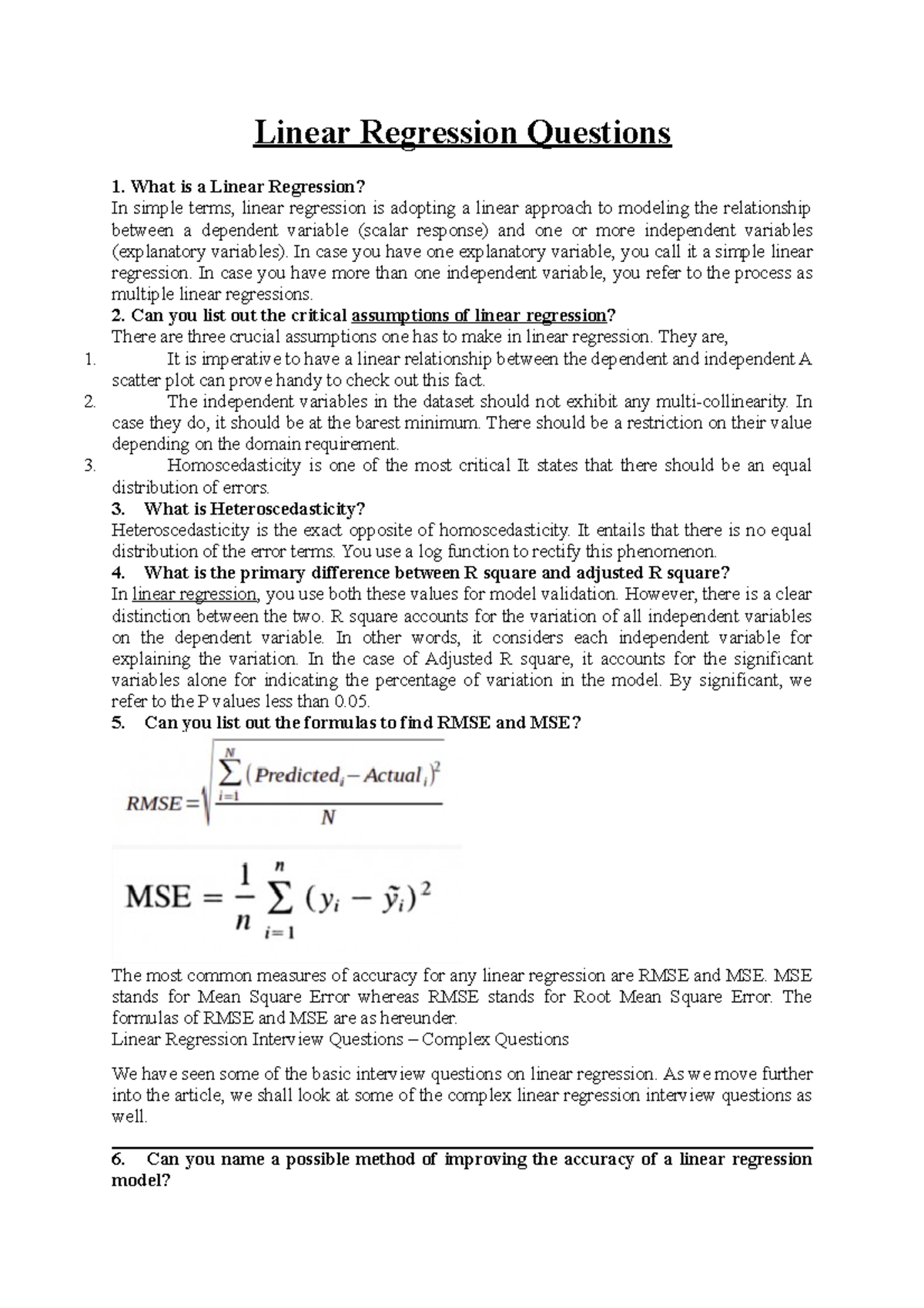 LP3 Question Bank with Answers - Linear Regression Questions 1. What is ...