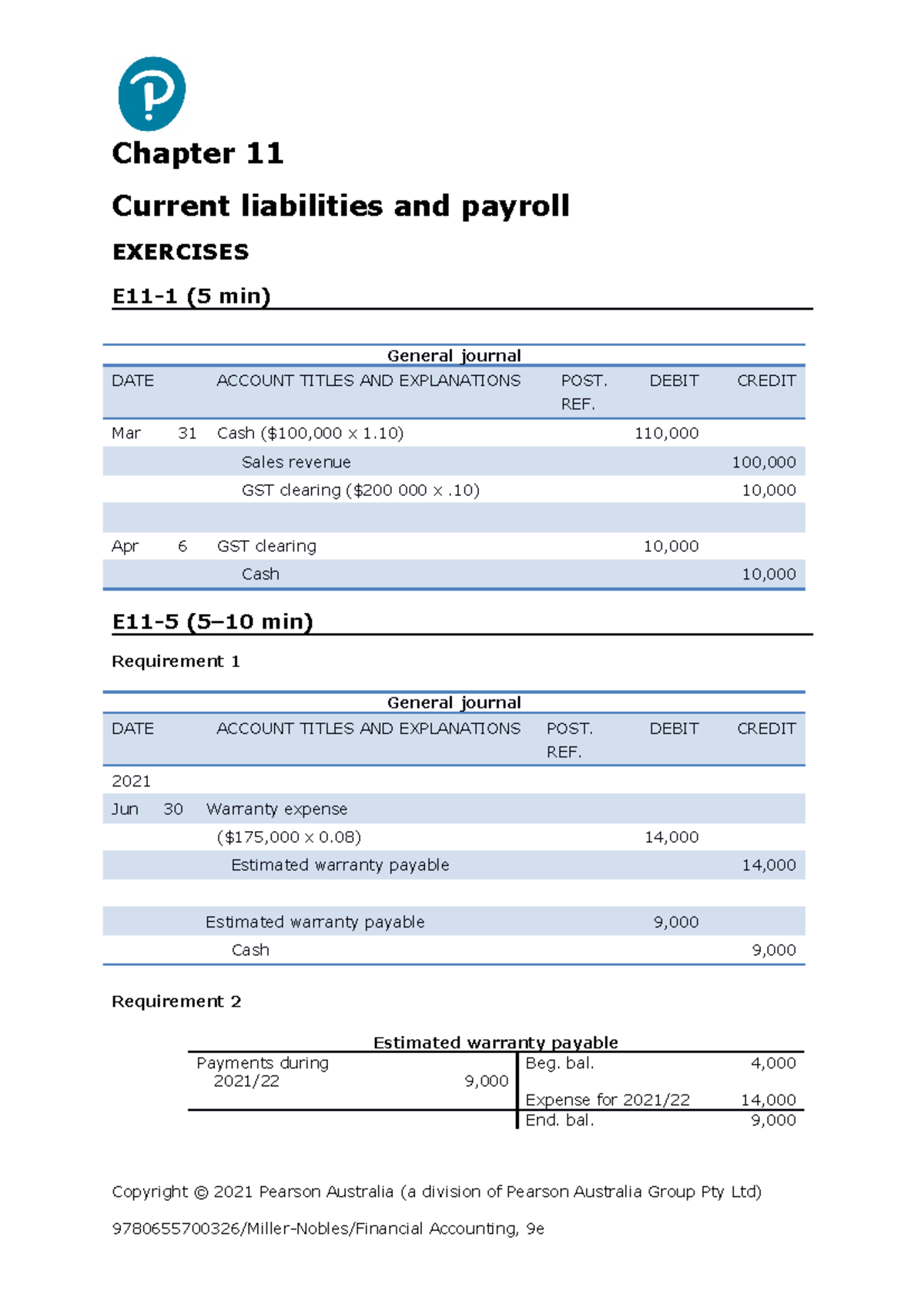 MILL-NOBL Finacc 9E SM C11 - Chapter 11 Current liabilities and payroll ...