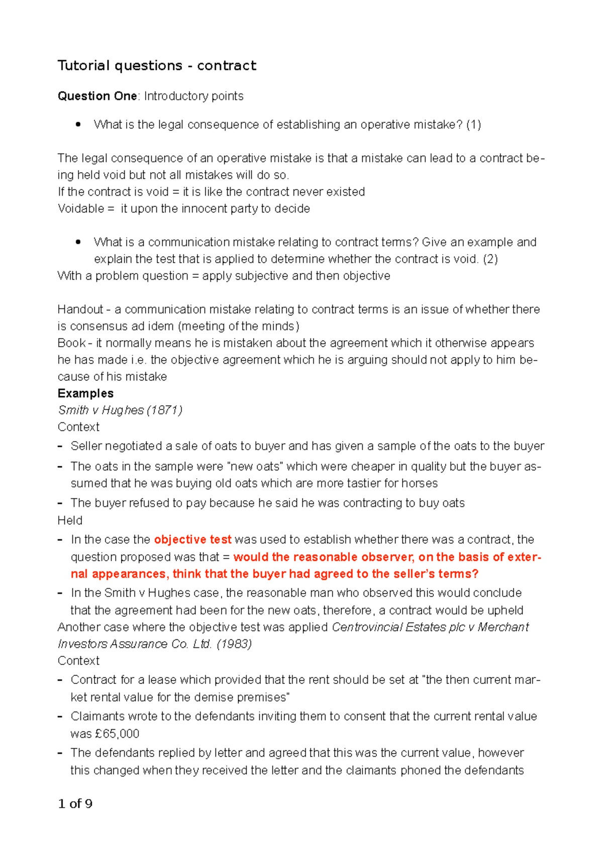 Tutorial 3 - Contract - Tutorial questions - contract Question One ...