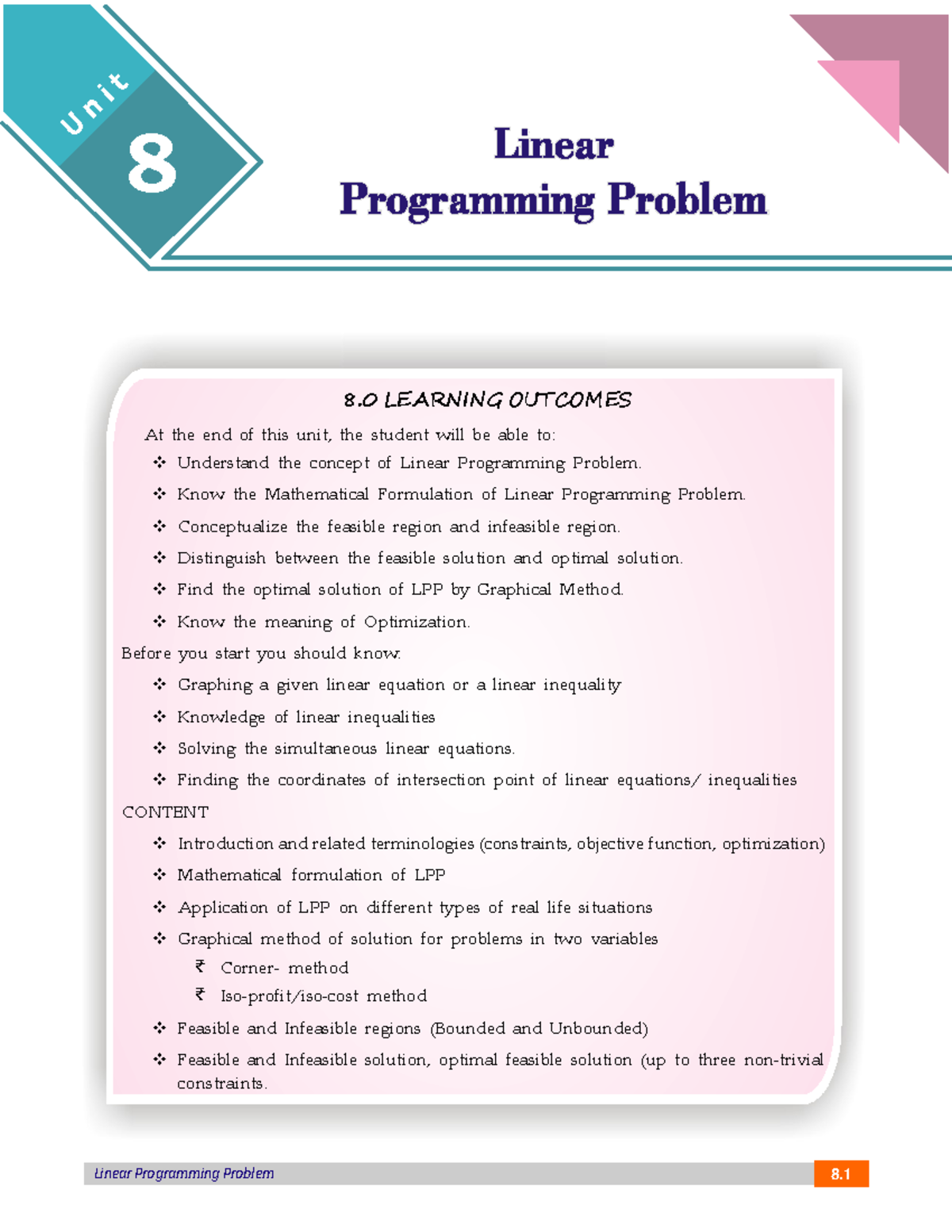 Chapter 8 Linear Programming Problems Linear Programming Problem 8 8 