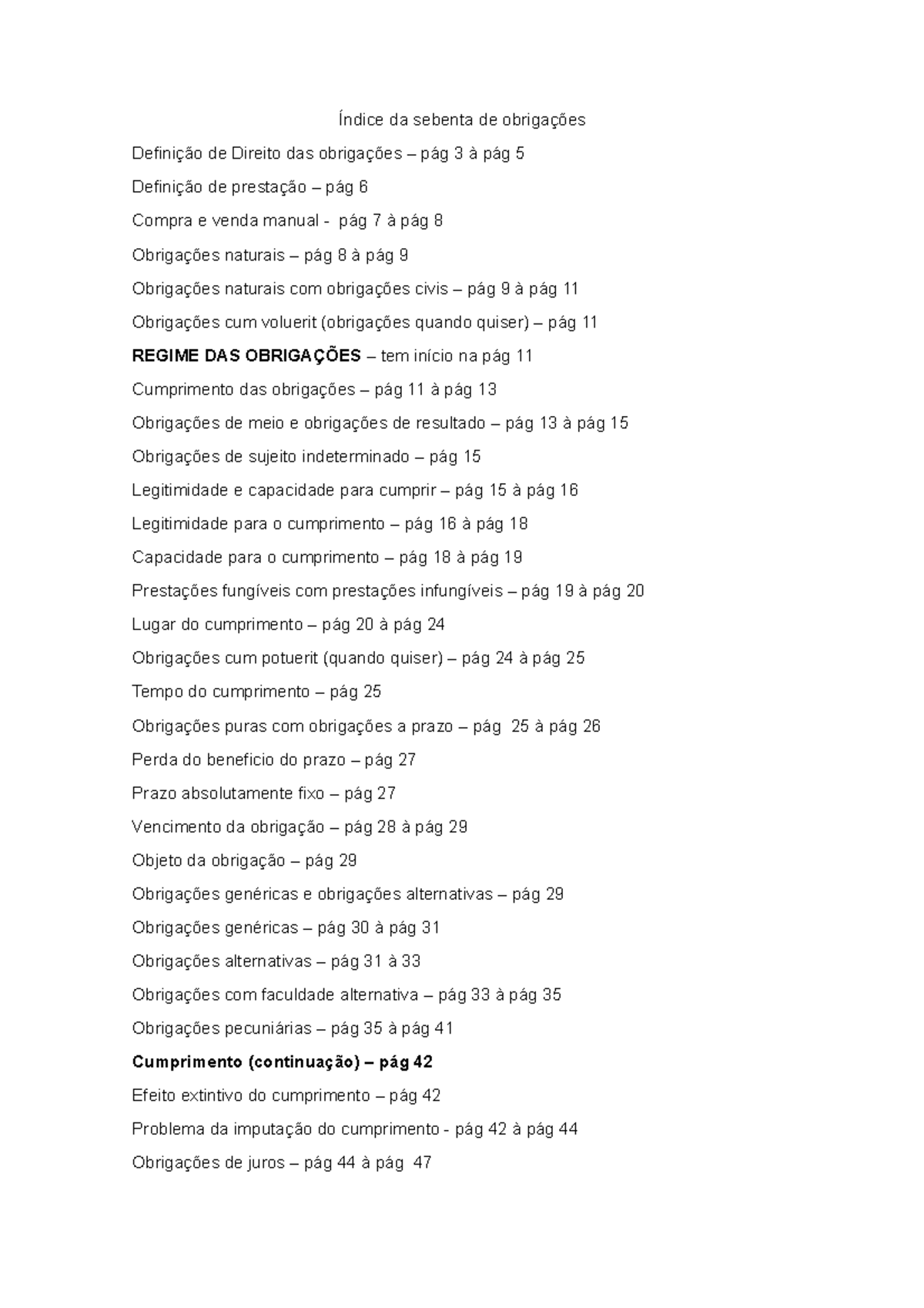 Índice da sebenta de obrigações - Índice da sebenta de obrigações ...