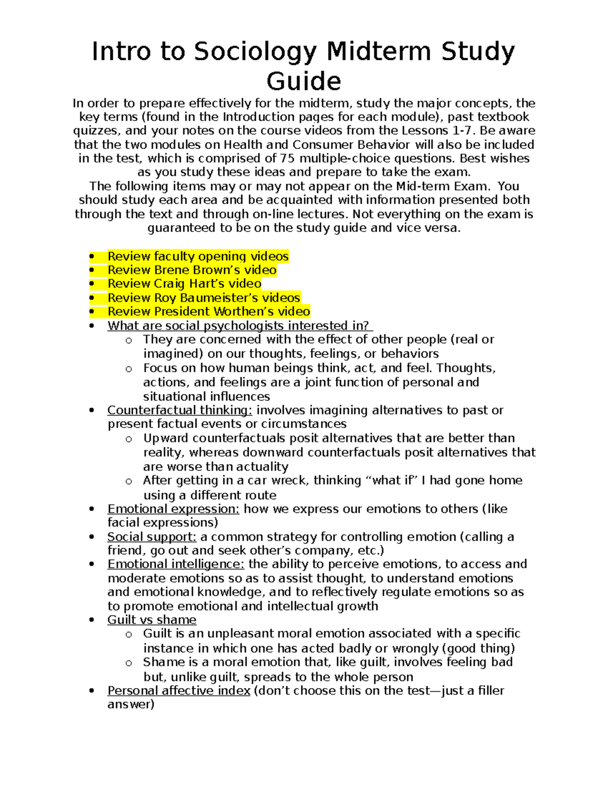 PSYCH 350 - Midterm SG - Intro to Sociology Midterm Study Guide In ...