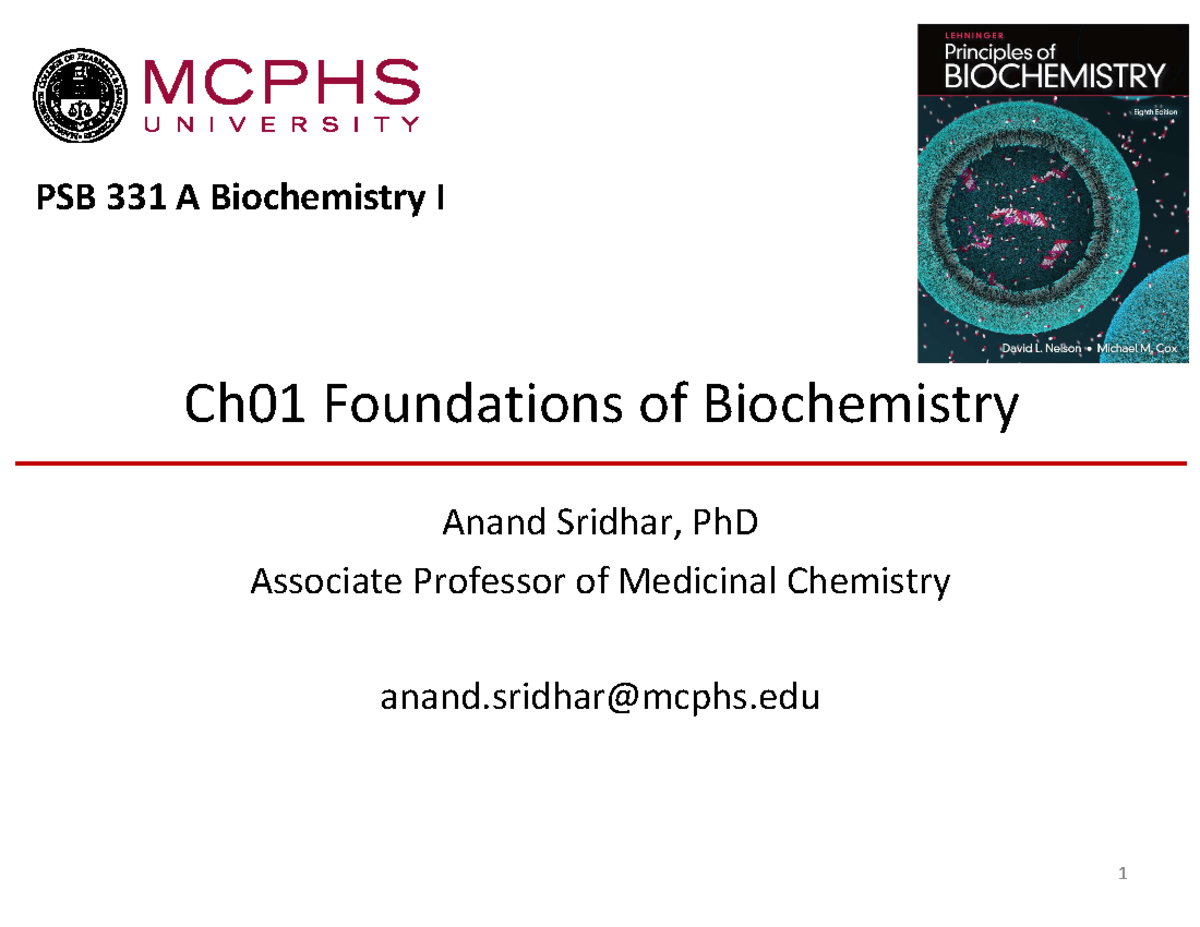 01 Foundations Of Biochemistry Fall2021 - Ch01 Foundations Of ...