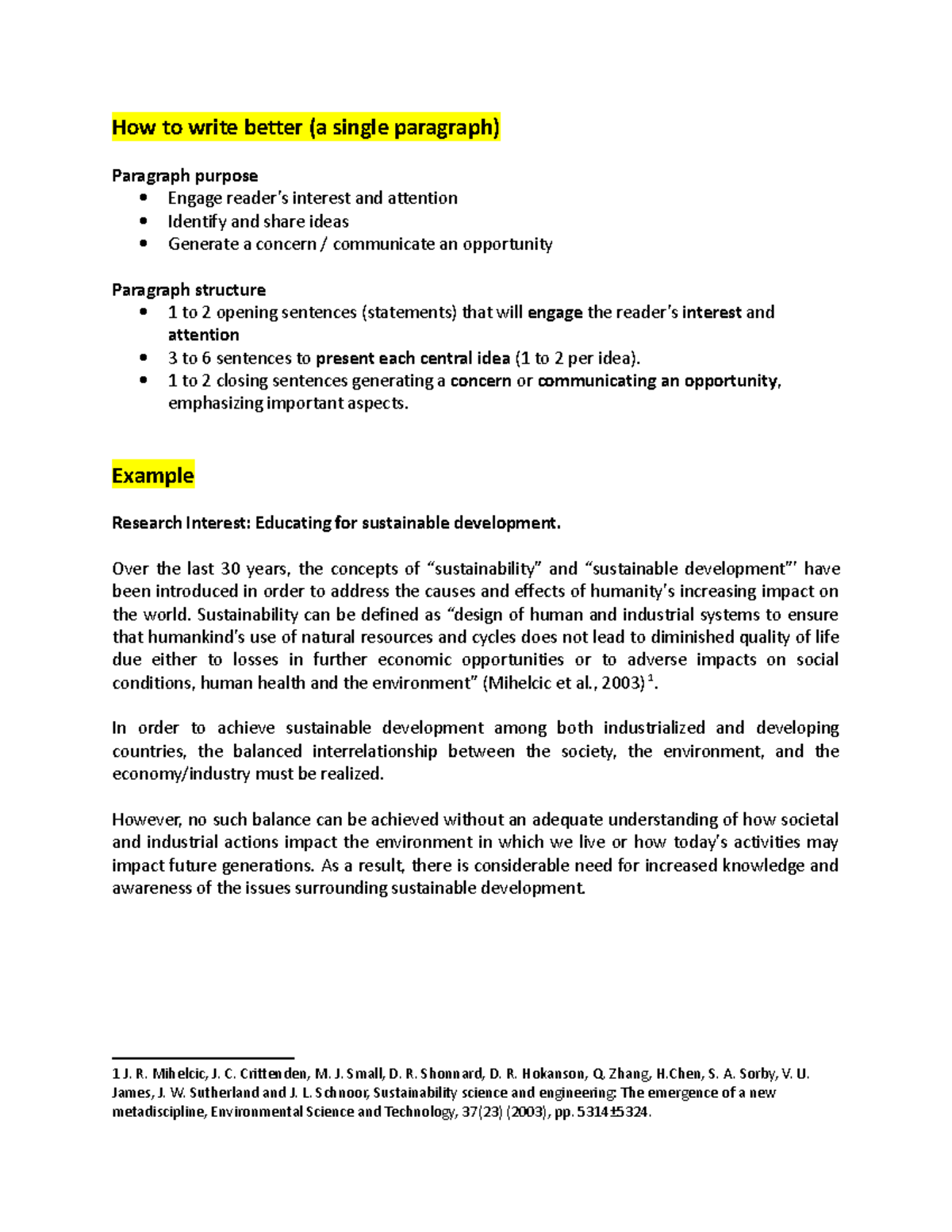 Educating for sustainable development (Paragraph Example) How to