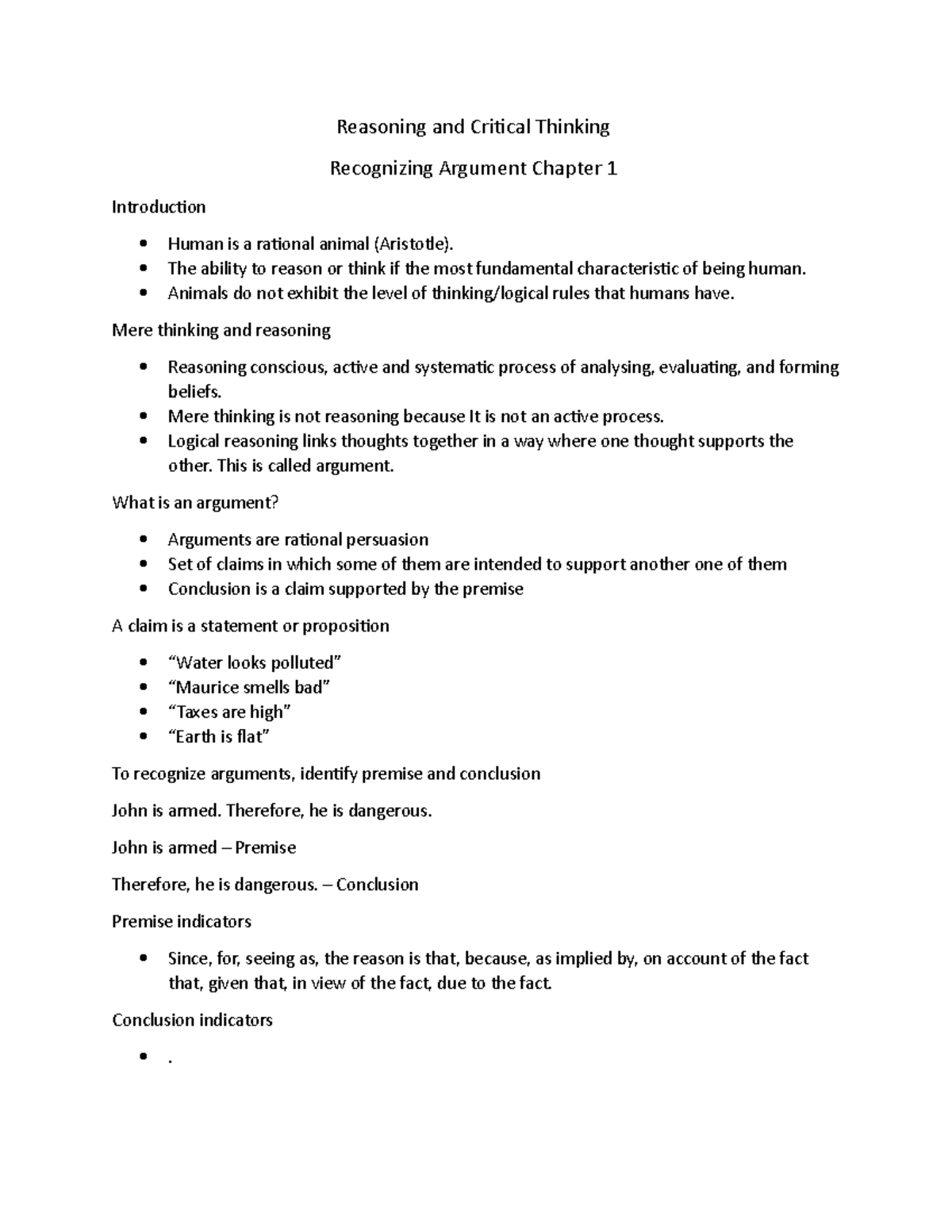 reasoning and critical thinking course notes for phi 1101