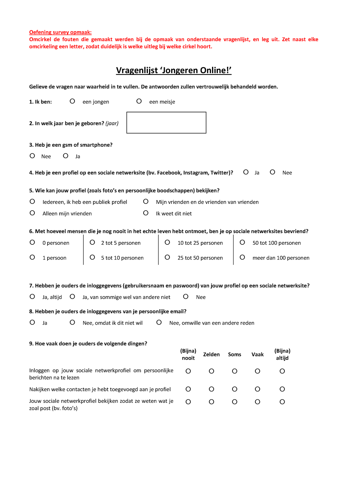 H06 Oefeningen 1 Survey Opmaak - Oefening Survey Opmaak: Omcirkel De ...