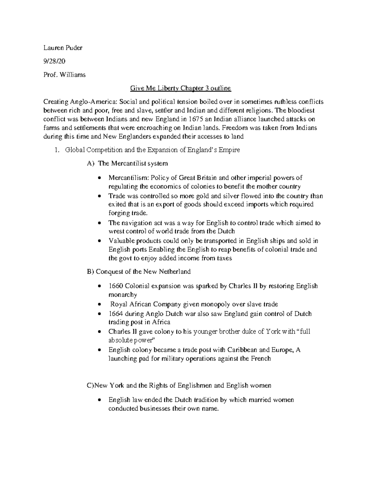 Give Me Liberty Chapter 3 outline Lauren Puder - Lauren Puder 9/28 ...
