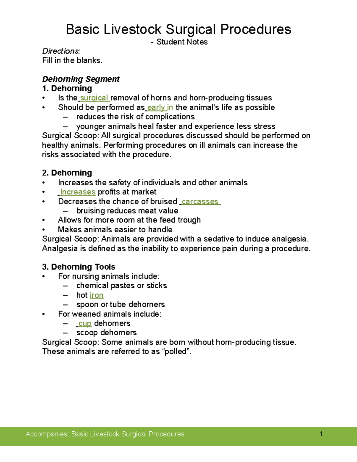 Basic Livestock Surgical Procedures Student Notes Word - Student Notes ...