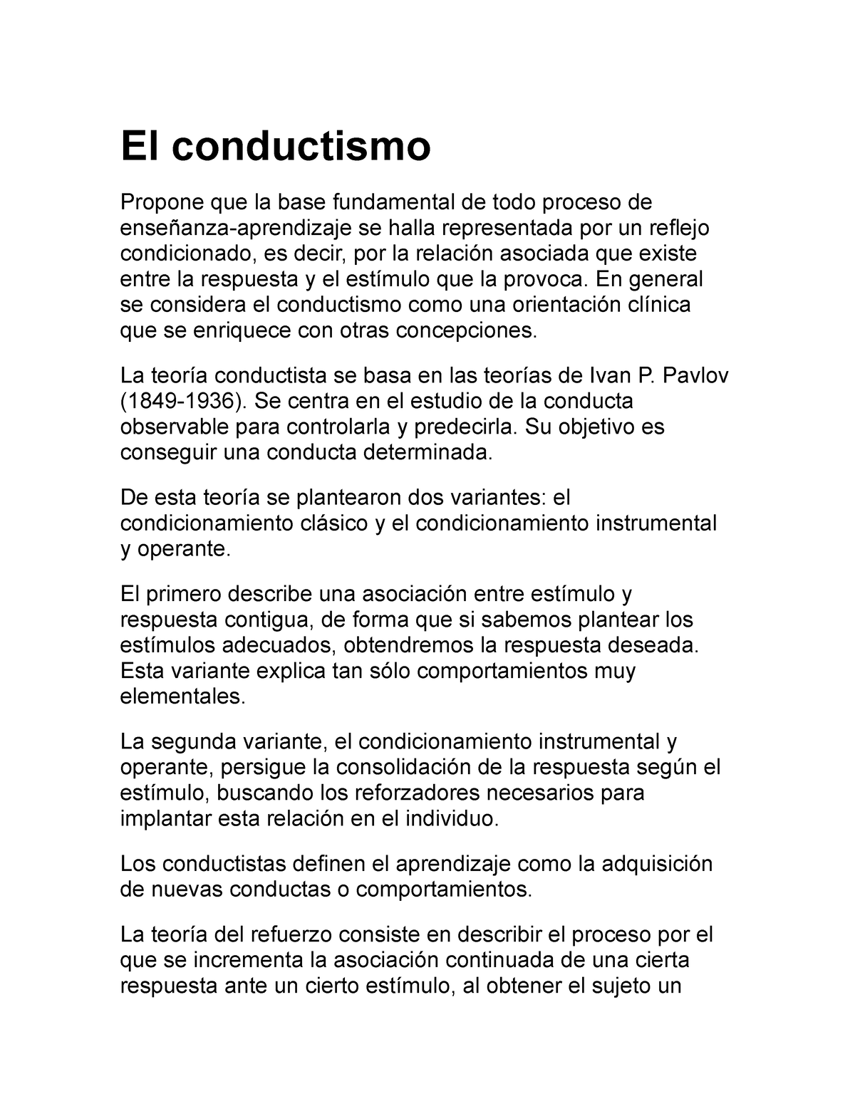 El Conductismo - El Conductismo Propone Que La Base Fundamental De Todo ...