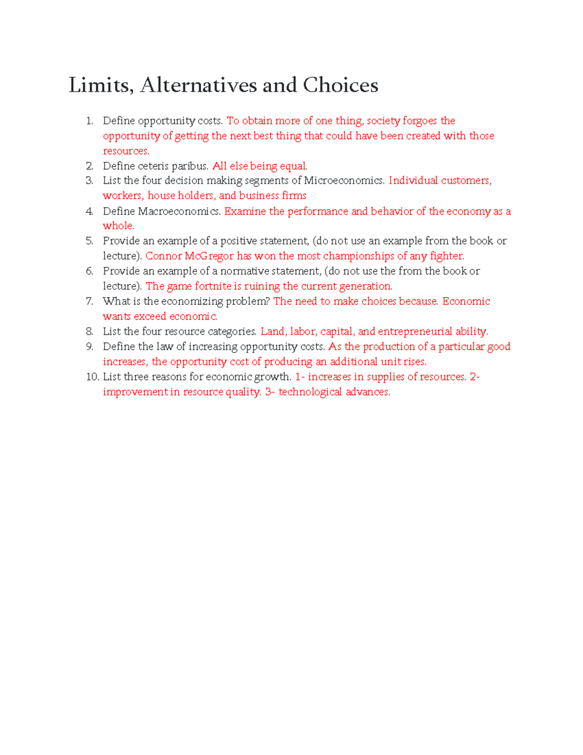 Chapter 4 preview - Limits, Alternatives and Choices 1. Define ...