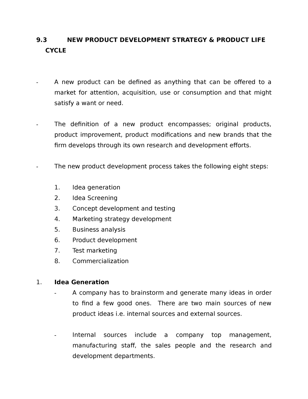 NEW Product Development Strategy Product LIFE Cycle - 9 NEW PRODUCT ...