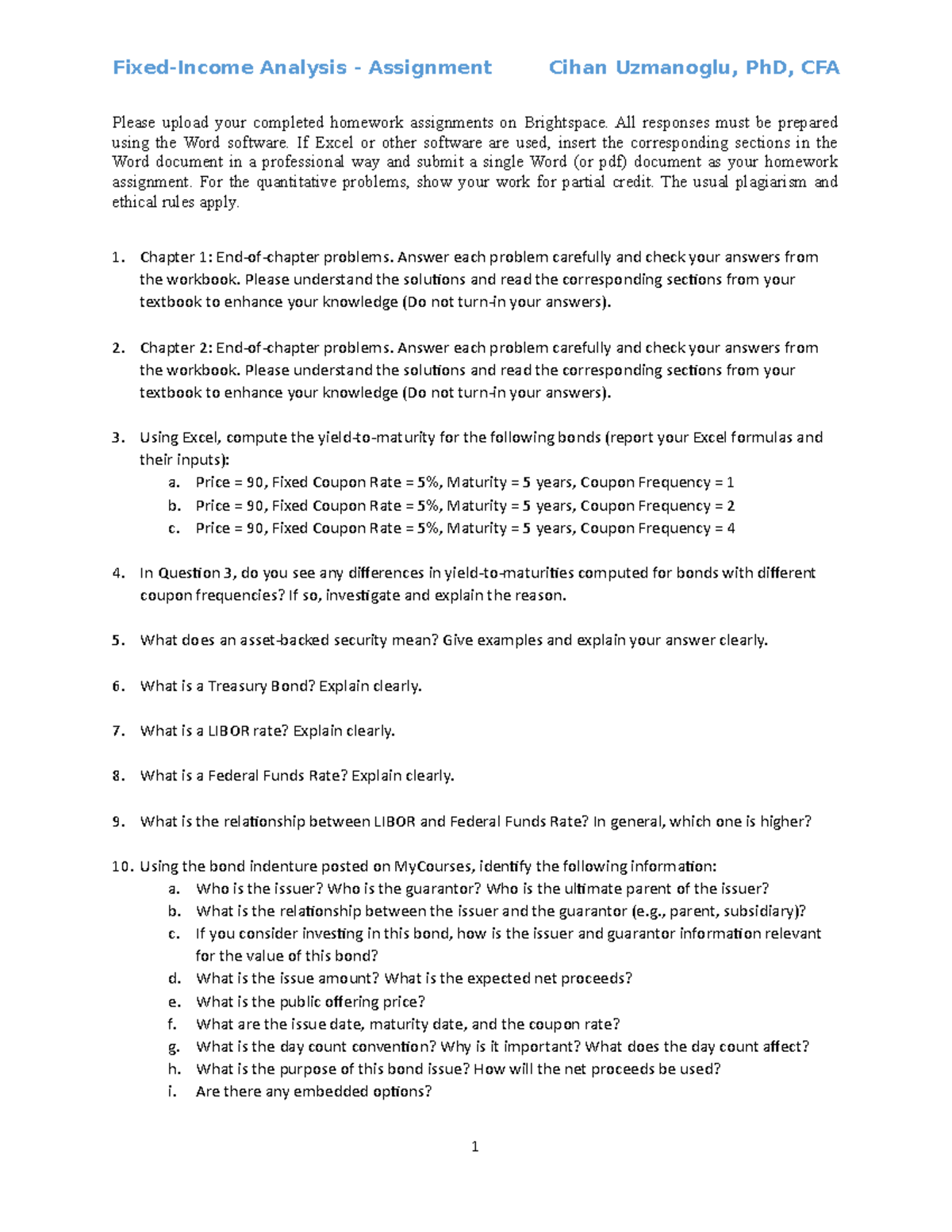 fixed-income-securities-homework-one-online-fixed-income-analysis