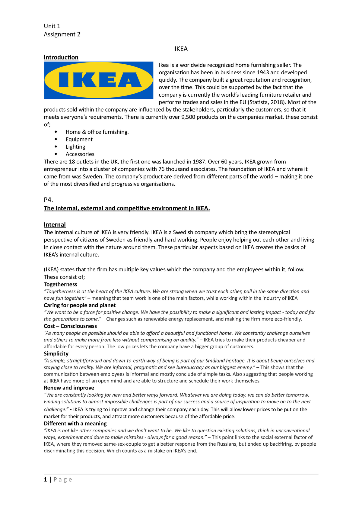 ikea company background assignment