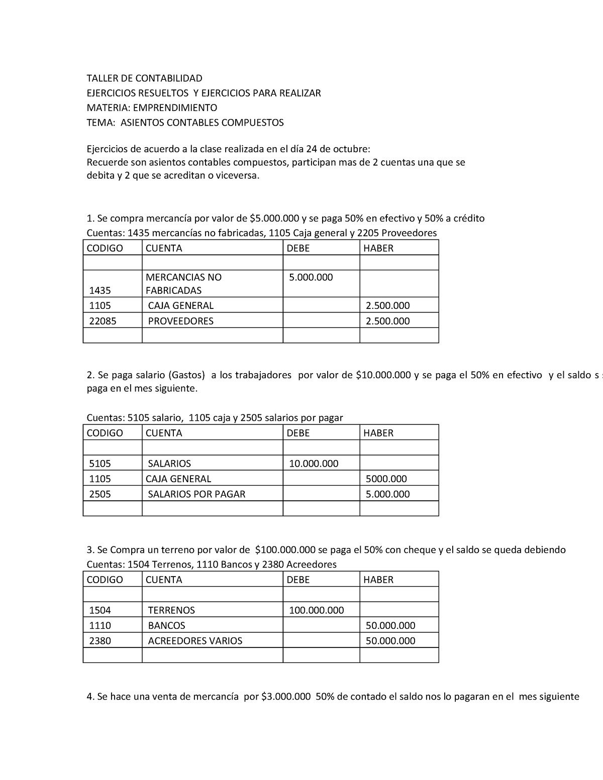 Tarea 1 Conta 3 B4 - TALLER DE CONTABILIDAD EJERCICIOS RESUELTOS Y ...