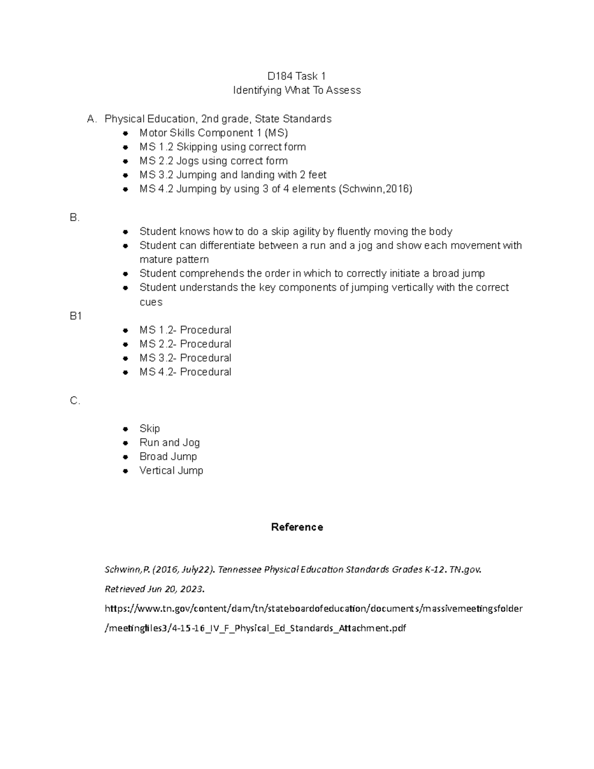 D184 Task 1 Standard based assessment D184 Task 1 Identifying What To