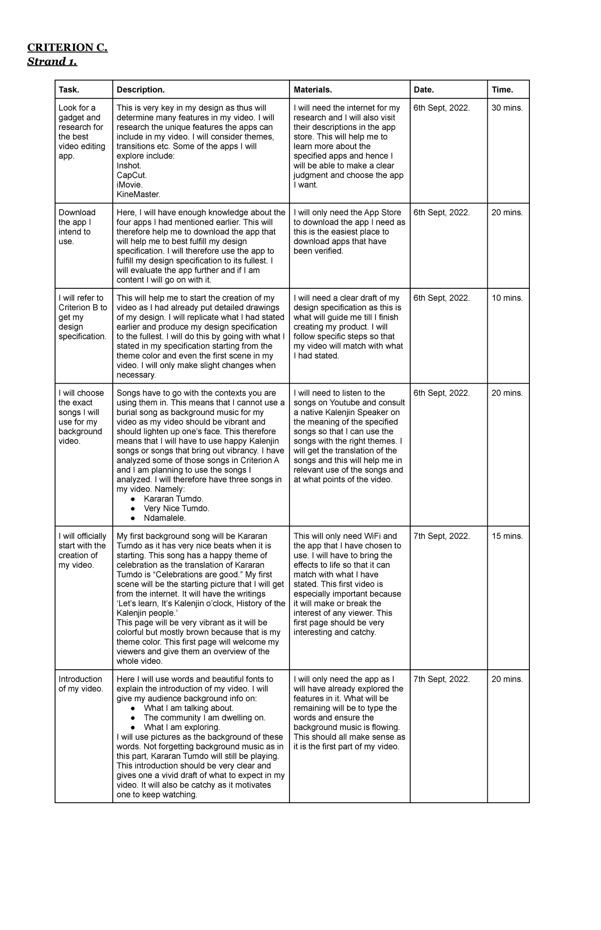 Design Criterion C - CRITERION C. Strand 1. Task. Description ...