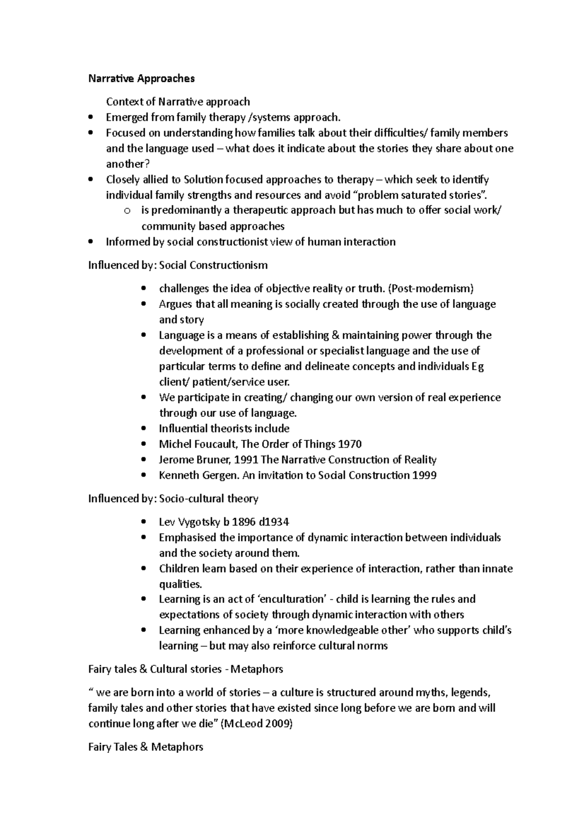 Notes for Lectures 7-10 in Methods of Social Work Interventions Module ...