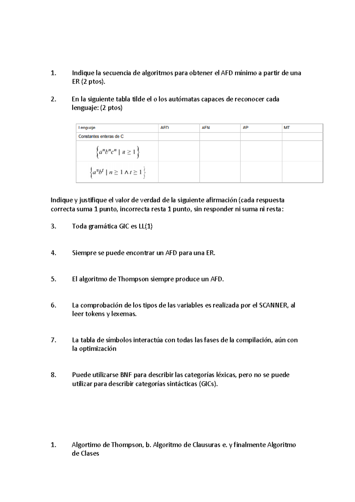 Ssl Modelo De 2do Parcial Indique La Secuencia De Algoritmos Para Obtener El Afd MÌnimo A