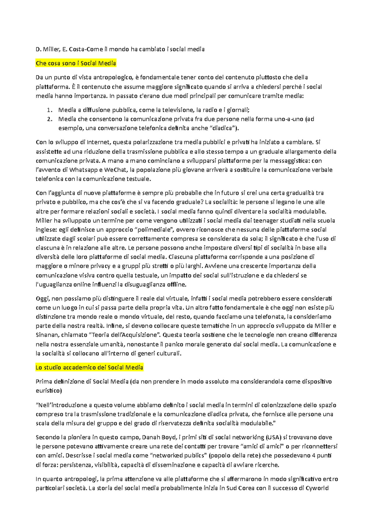 Come i social media hanno cambiato il mondo (2x Riassunto) - D. Miller ...