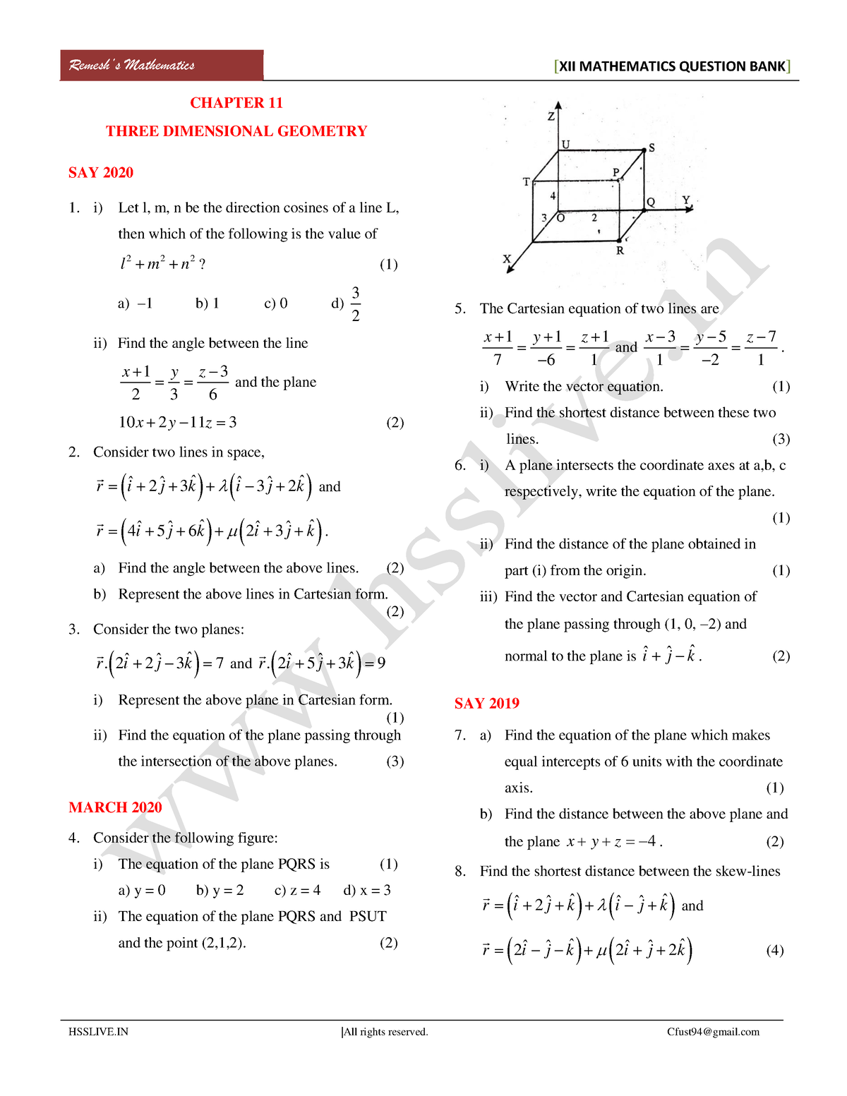 case study questions class 11 maths three dimensional geometry