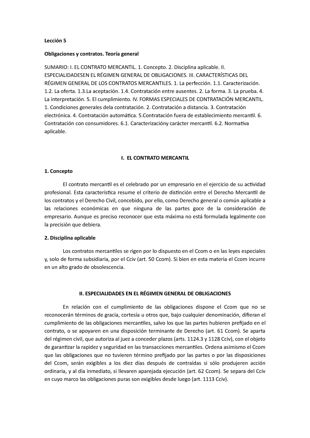 Lección 5 Apuntes Tema 5 Lección 5 Obligaciones Y Contratos Teoría General Sumario I El 2596