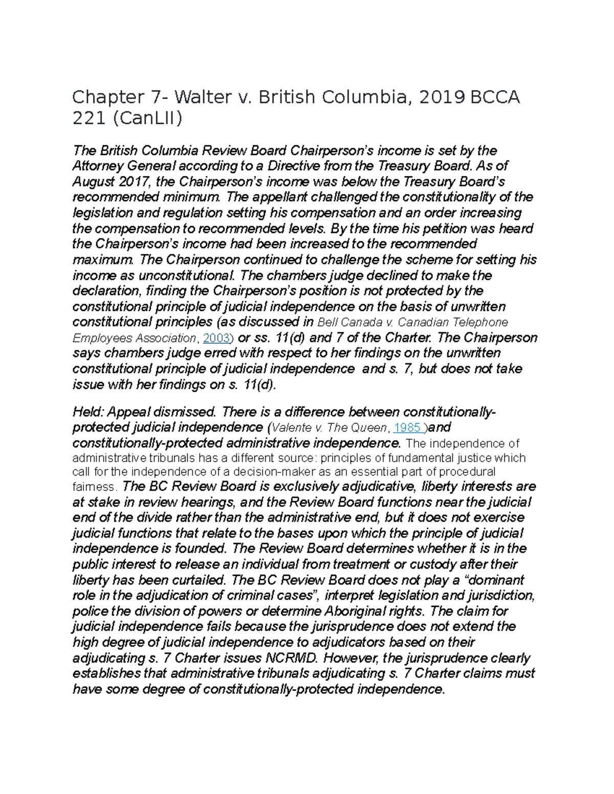 Chapter 7 - Chapter 7- Walter V. British Columbia, 2019 BCCA 221 ...