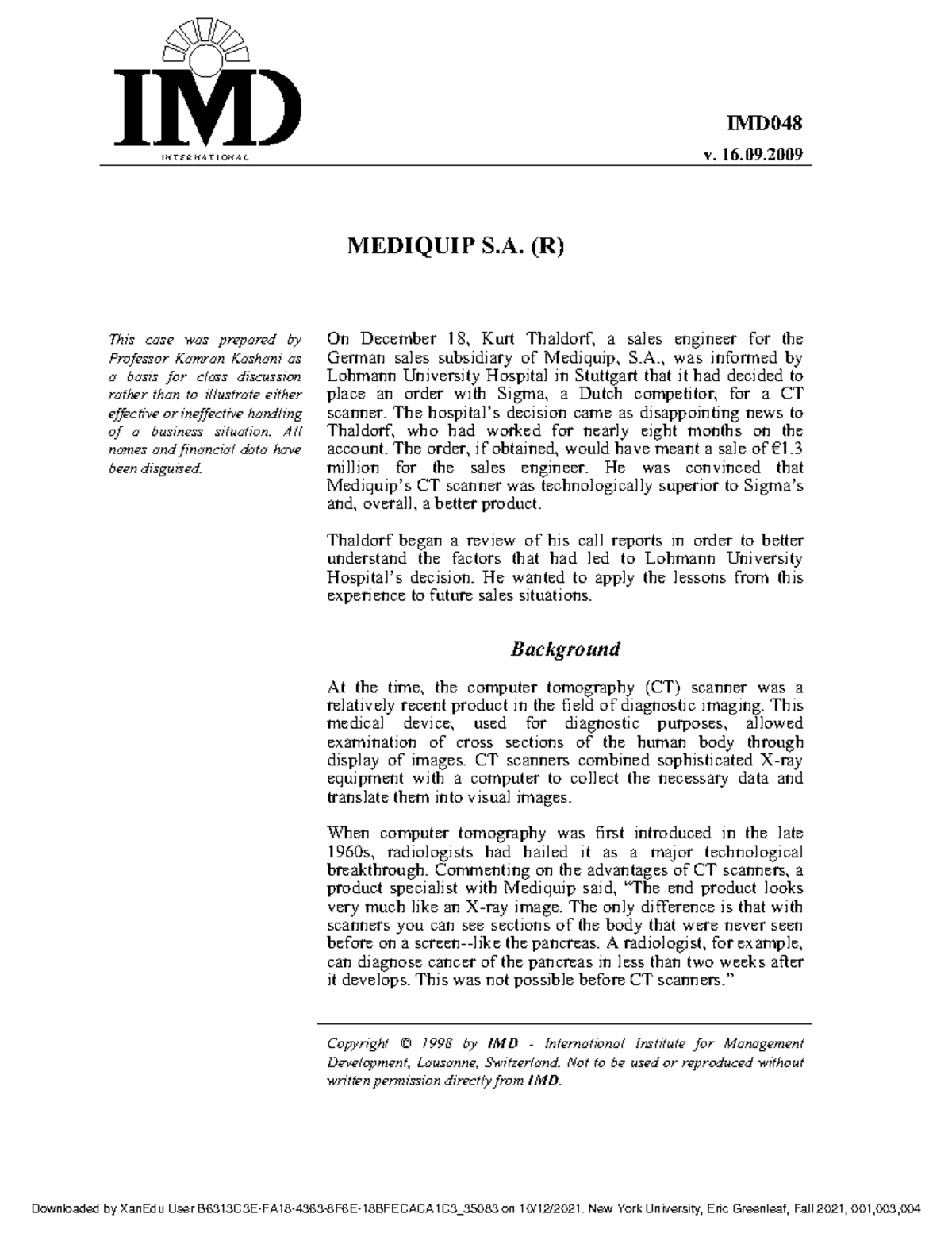 Mediquip I N T E R N A T I O N A L IMD 048 v. 16. MEDIQUIP S. (R