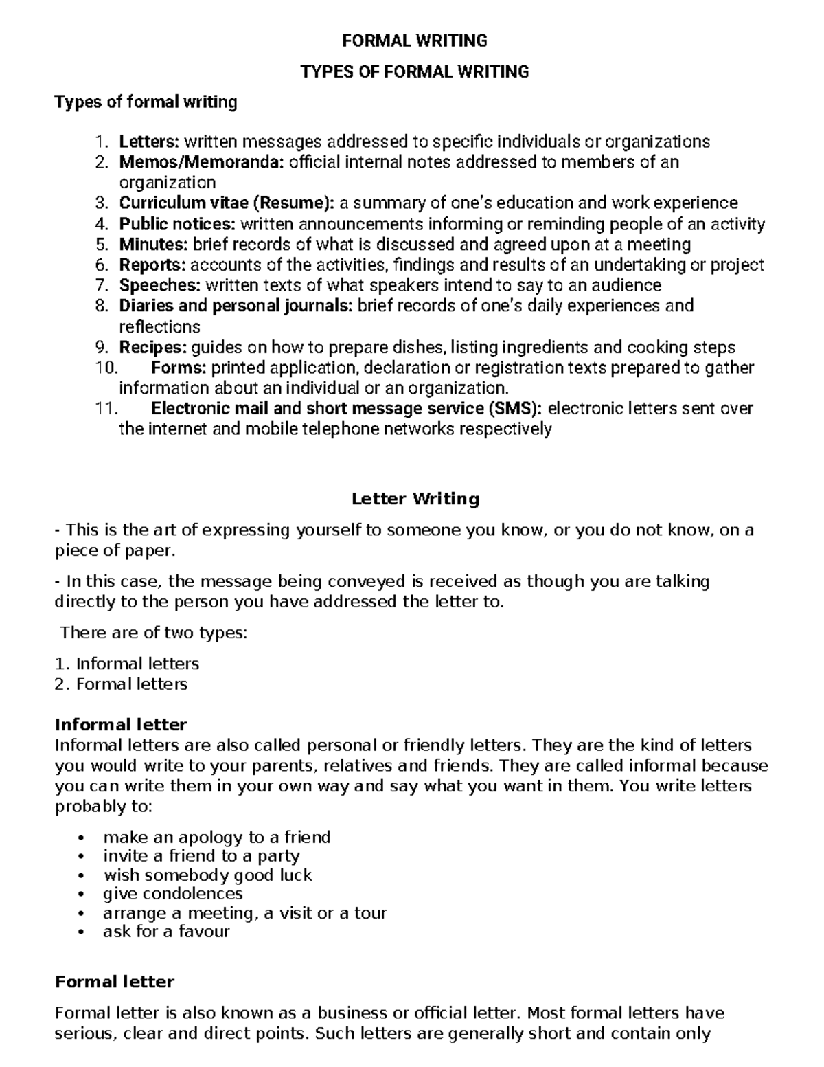 Formal Writing - FORMAL WRITING TYPES OF FORMAL WRITING Types of formal ...