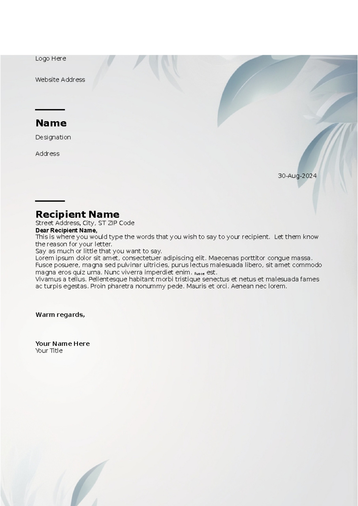 template for help - Logo Here Website Address Name Designation Address ...