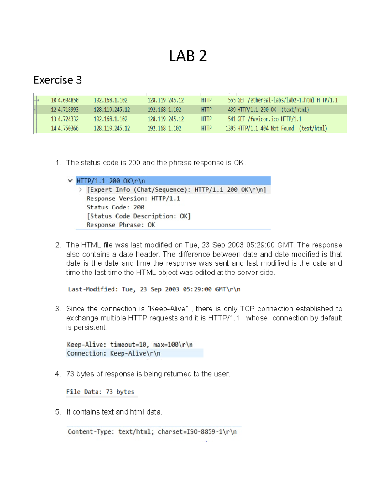 LAB 2 - LAB 2 work - LAB 2 Exercise 3 The status code is 200 and the ...