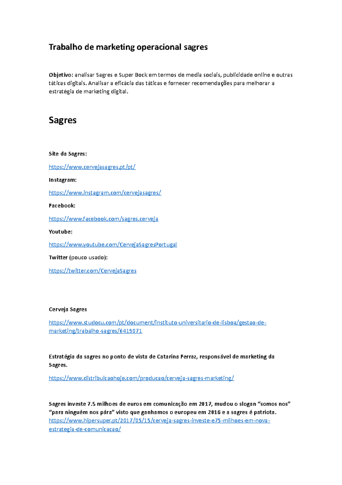Trabalho de marketing operacional sagres - Trabalho de marketing ...