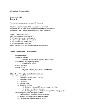 Intercultural Communication Notes 2 - October 17, 2022 Chapter 5 ...