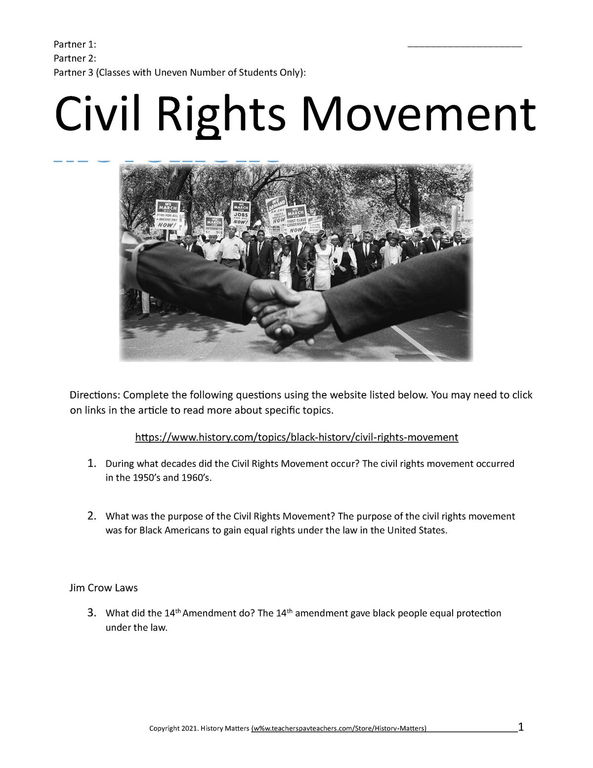 Civil Rights Movement Webquest - Partner 2: Partner 3 (Classes with 