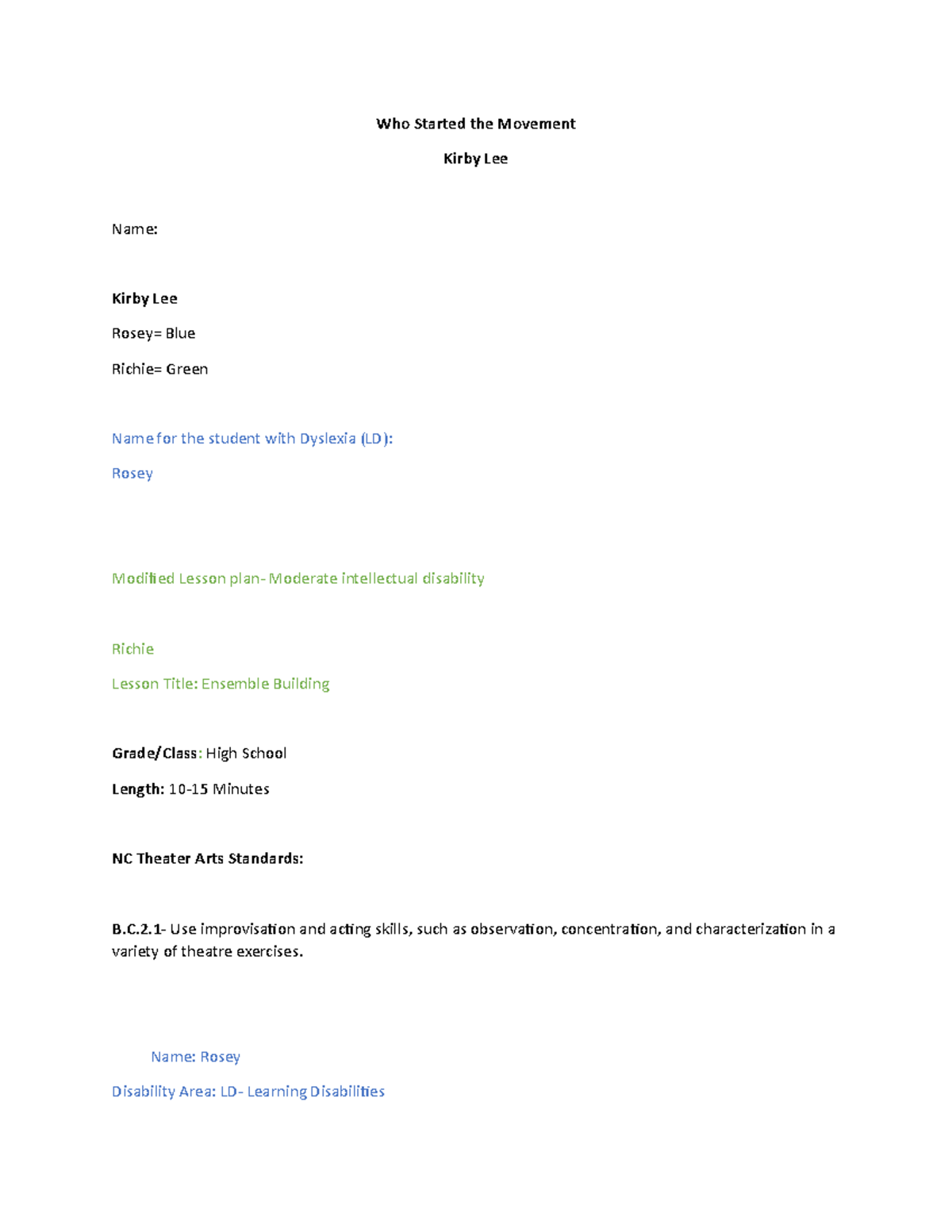 SPED 4010- Final lesson project - Who Started the Movement Kirby Lee ...