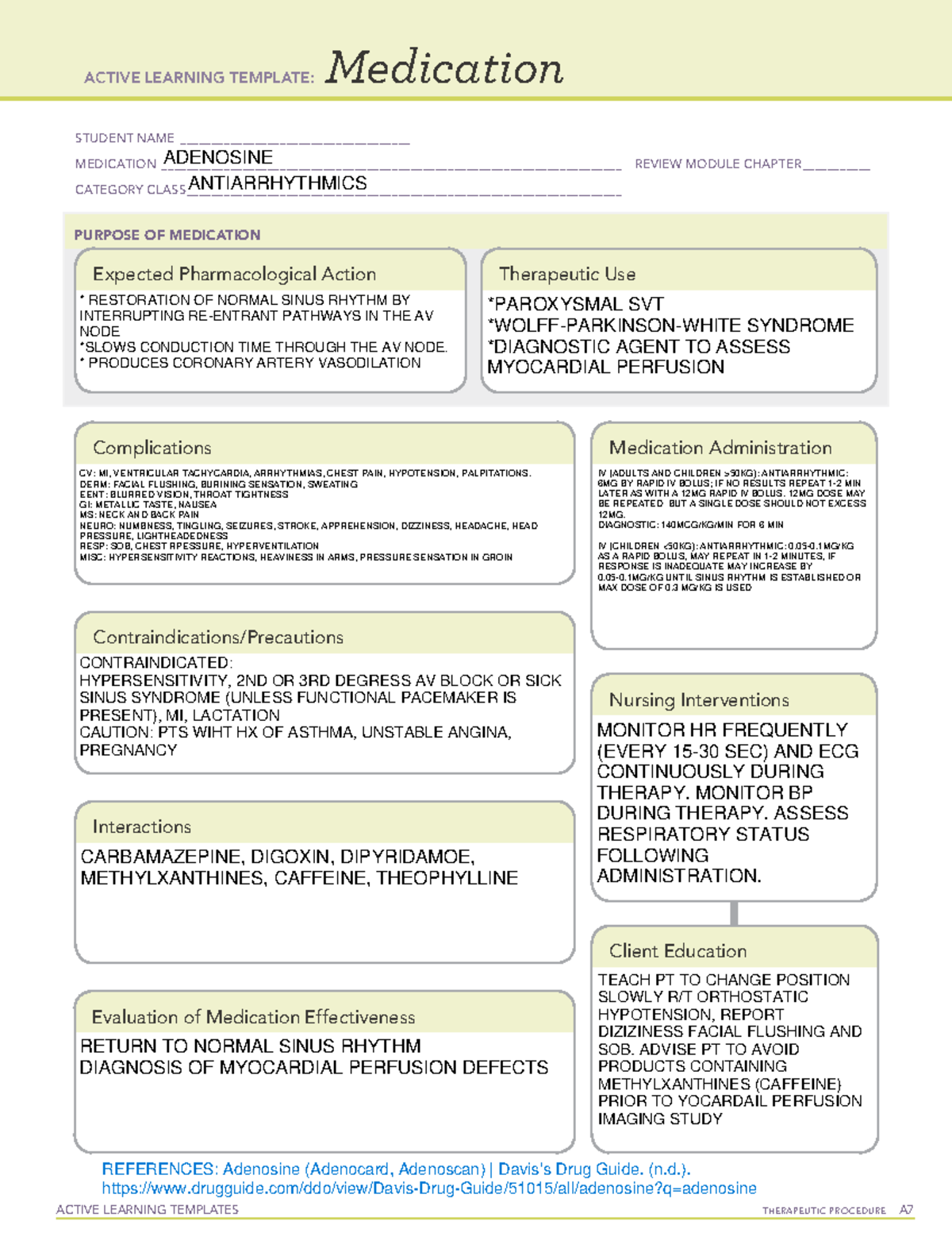 Adenosine ACTIVE LEARNING TEMPLATES THERAPEUTIC PROCEDURE A 