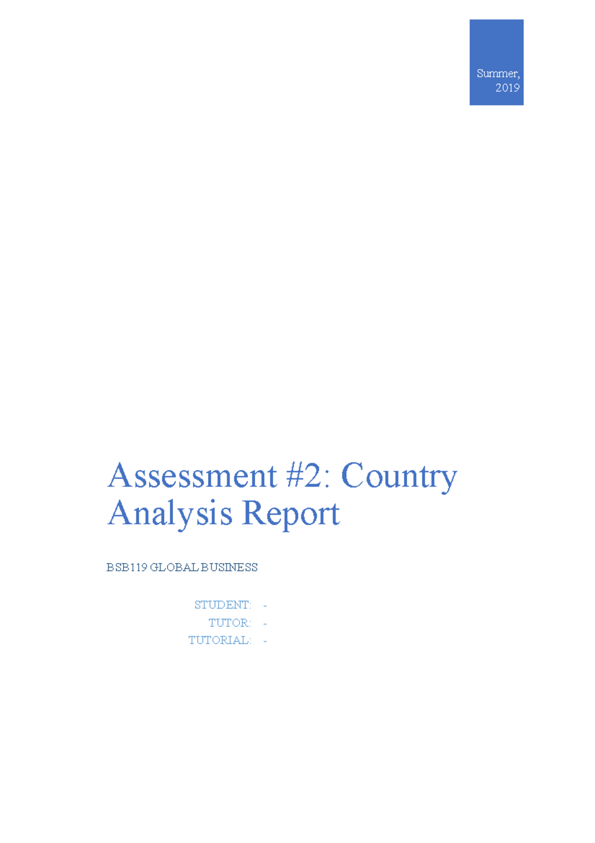 Country Analysis Report - Summer, 2019 Assessment #2: Country Analysis ...