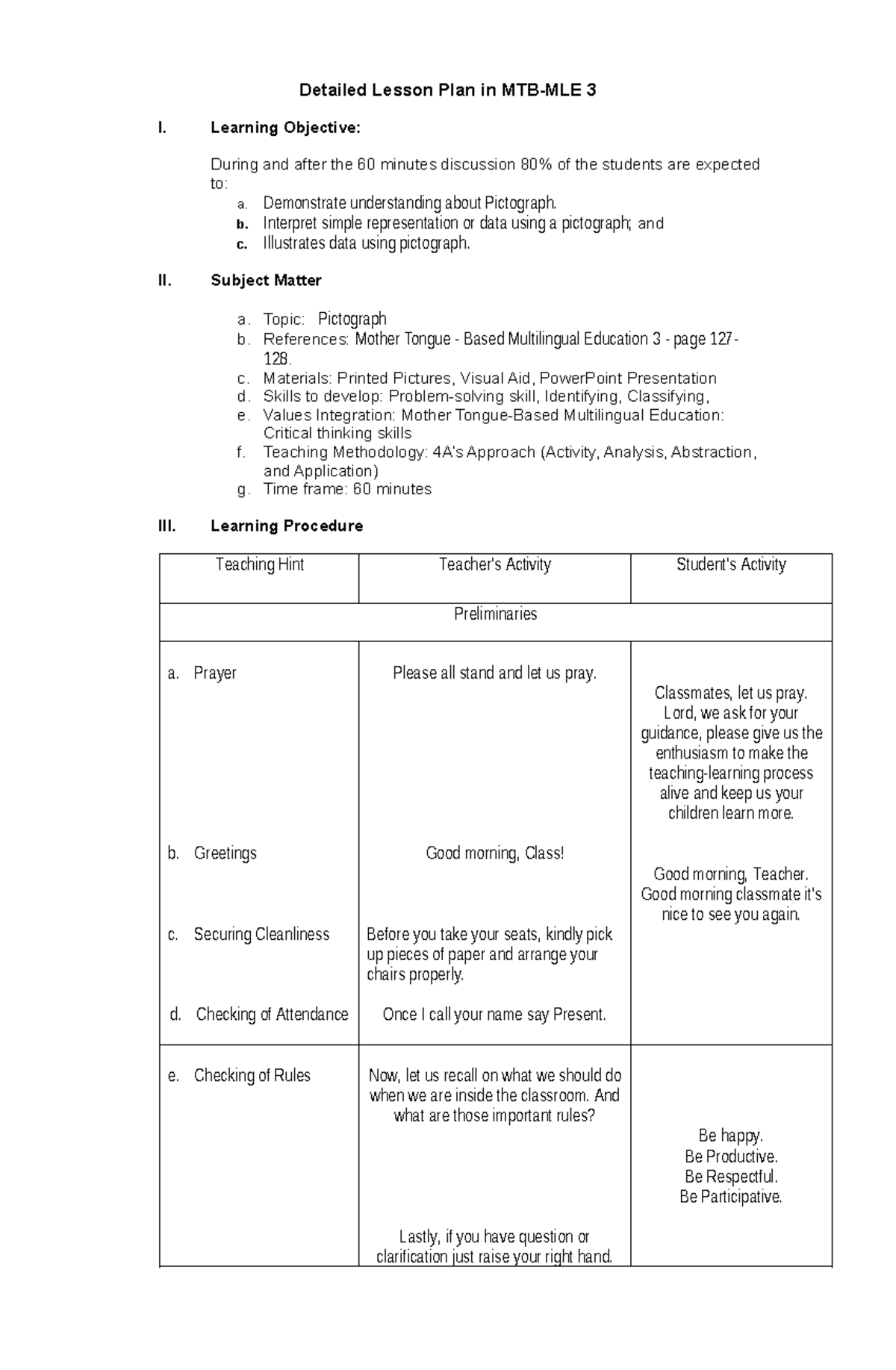 Detailed Lesson Plan In Mtb Upload Detailed Lesson Plan In Mtb Mle 3 I Learning Objective 3957