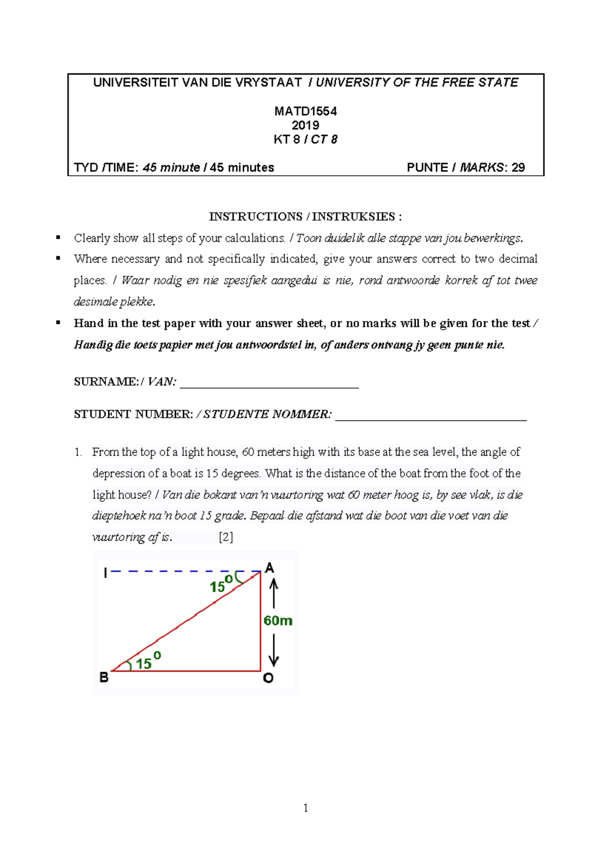 CT8 MATD1554 2019 - Practice questions for the module - 1 UNIVERSITEIT ...