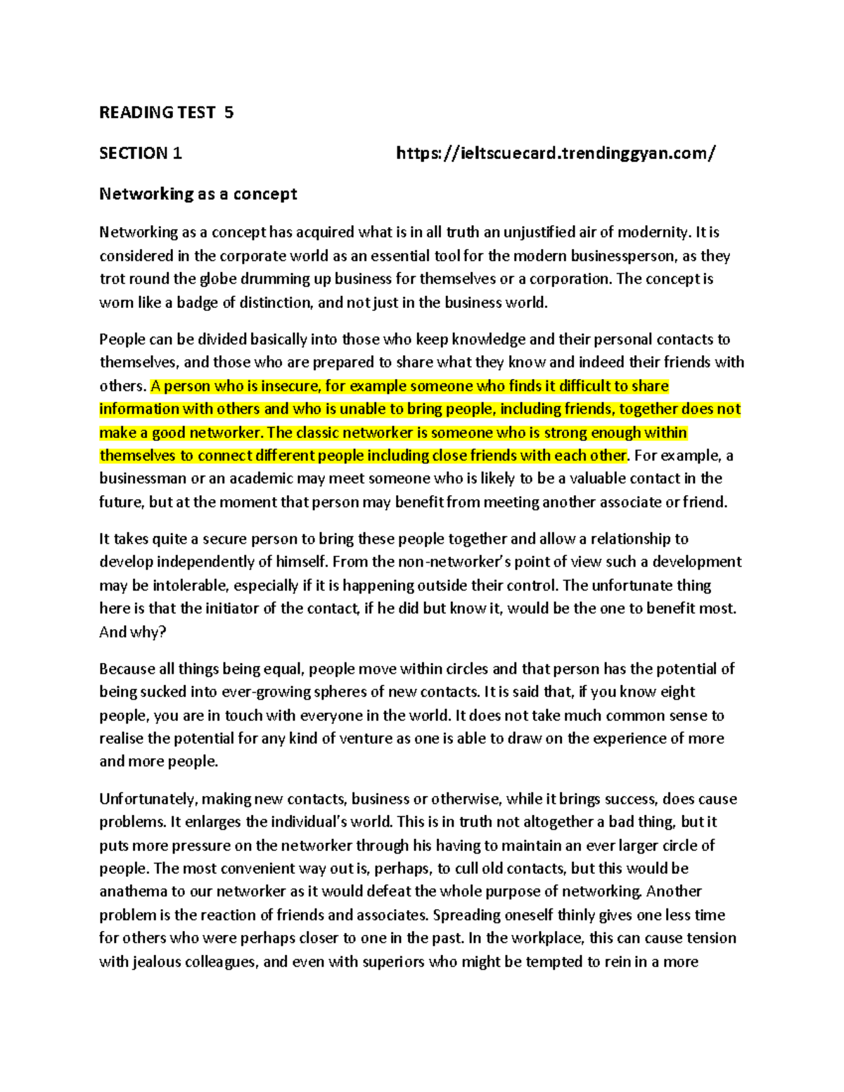 Ielts Reading TEST 5 READING TEST 5 SECTION 1 ieltscuecard