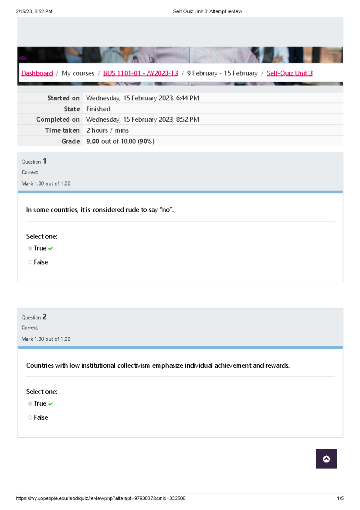 Self-Quiz Unit 3 Attempt Review - Started On Wednesday, 15 February ...