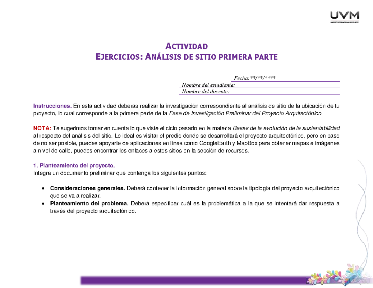 U1 Actividad 2 Ejercicios para analisis de sitio - ACTIVIDAD EJERCICIOS