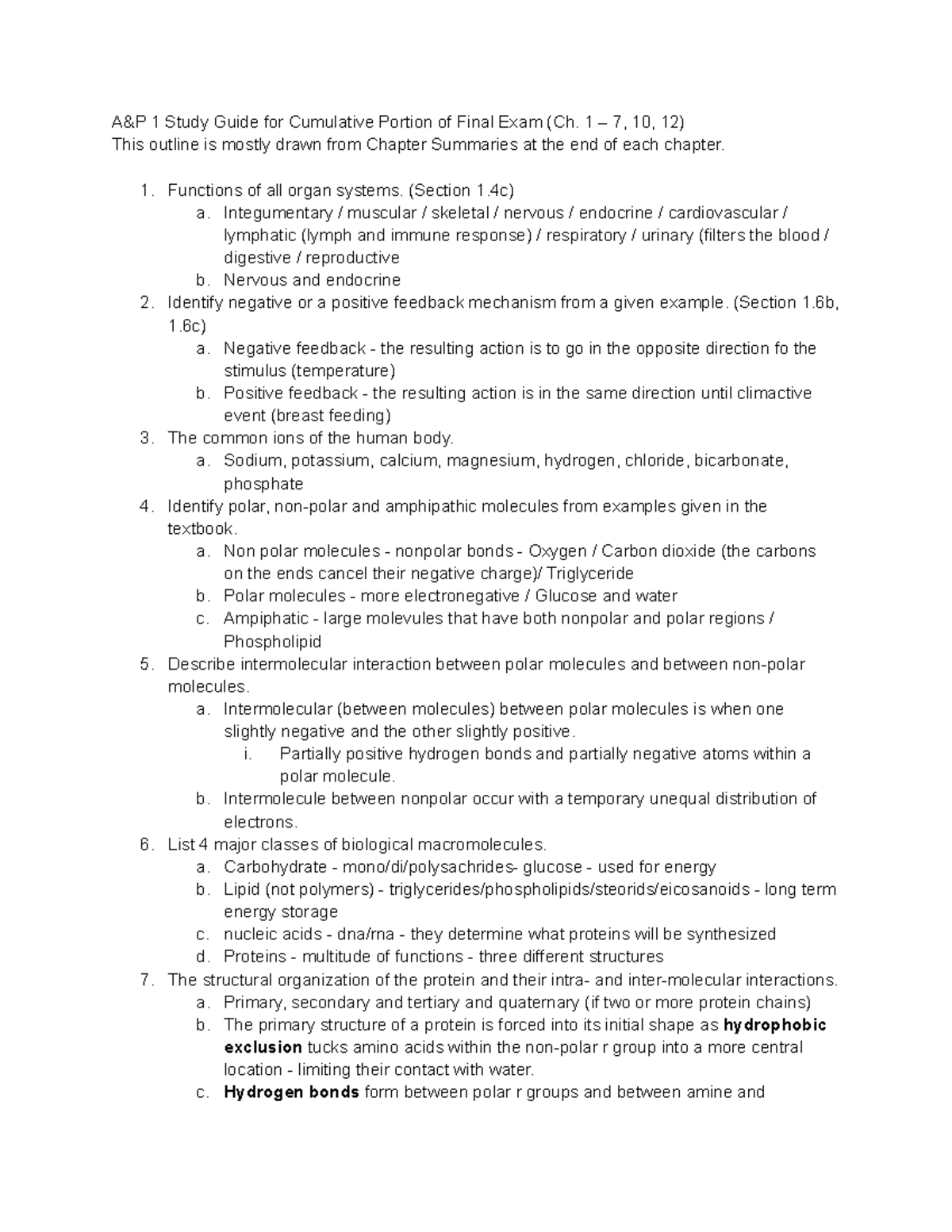 A P Final Exam cumulative section - A&P 1 Study Guide for Cumulative ...