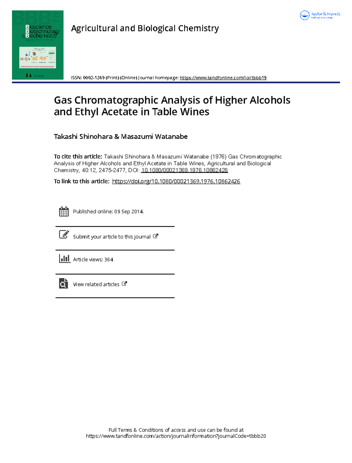 Gas Chromatographic Analysis of Higher Alcohols and Ethyl Acetate in