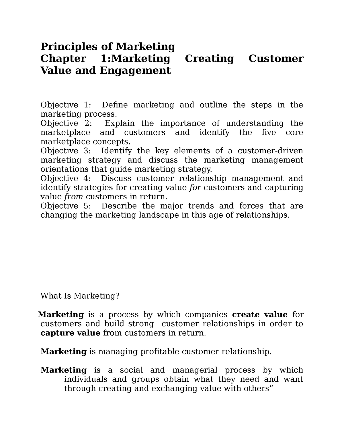 Chapter 1 Lecture Notes - Principles Of Marketing Chapter 1:Marketing ...