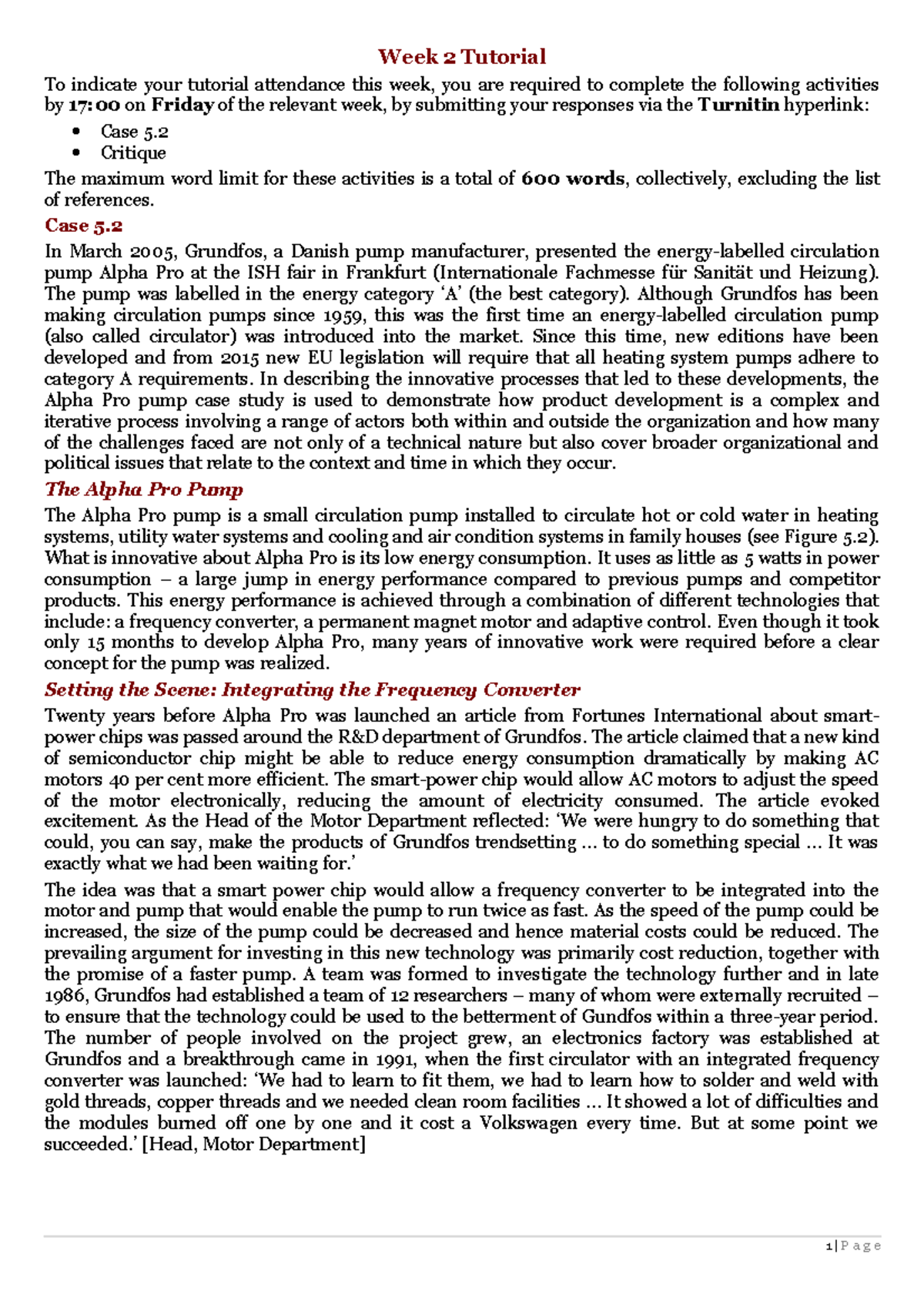 Week 2 - Case 5.2 & Critique - Week 2 Tutorial To indicate your ...