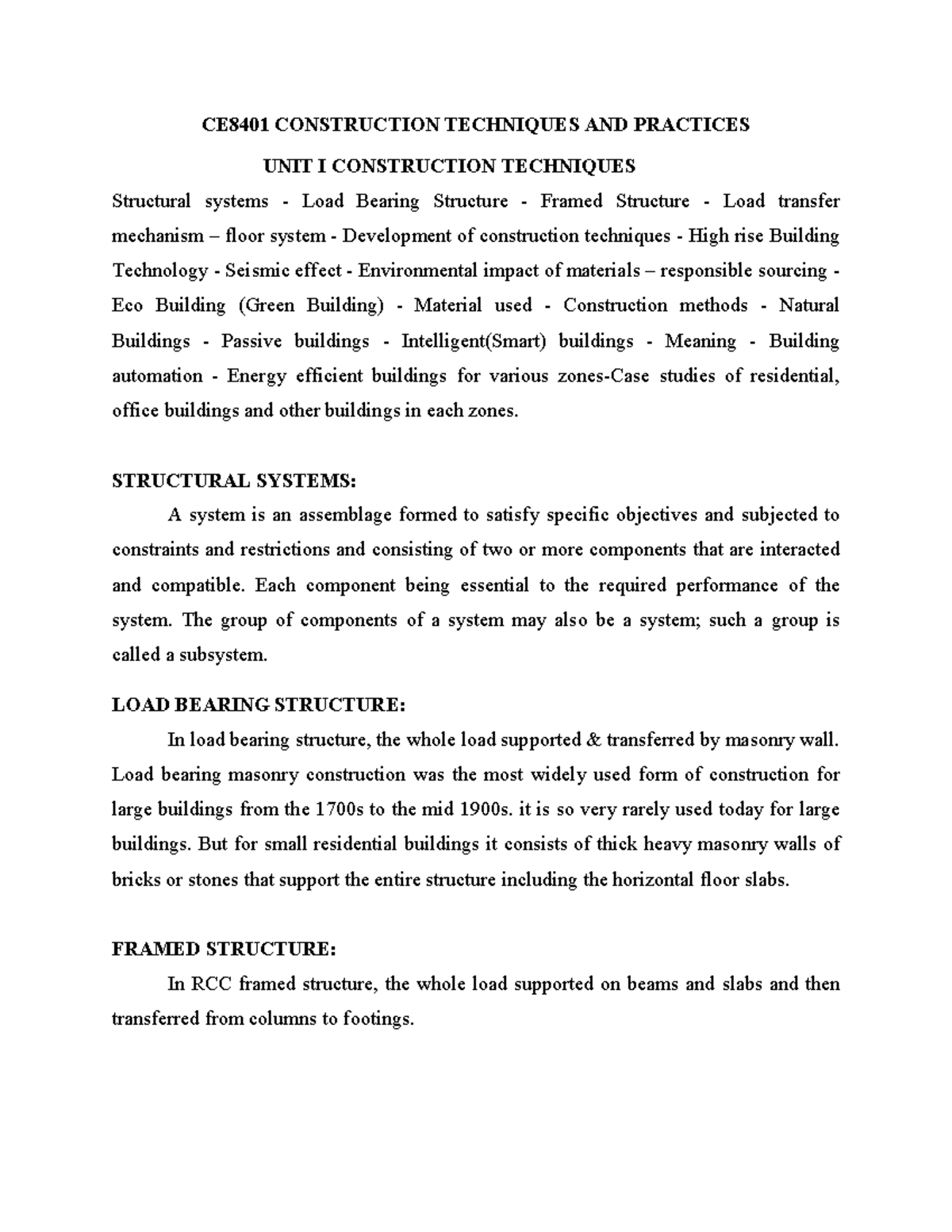 CE 8401 UNIT I - Construction Techniques - CE8401 CONSTRUCTION ...