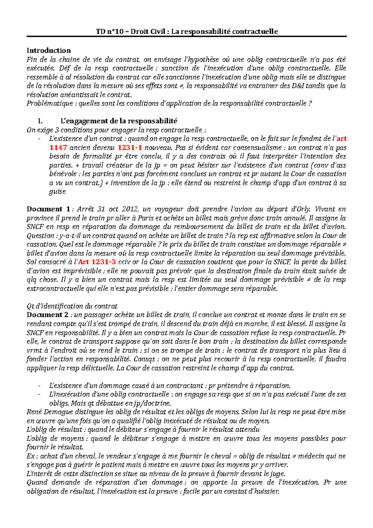 Td N Droit Civil R Sum Du Td Avec Jurisprudence Td N