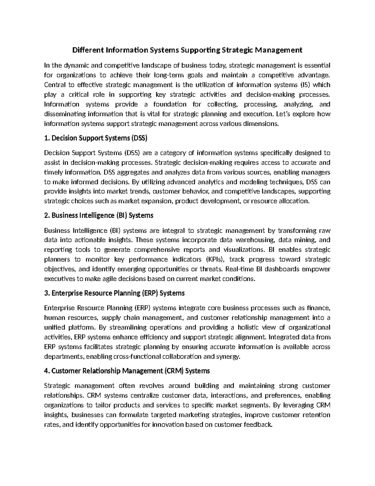 IS and Strategic Management - Different Information Systems Supporting ...