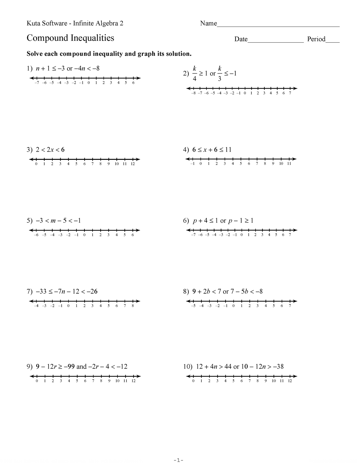 Compound Inequalities Lecture Notes 21211211 - ©z k 21211 b 21211 w 211 j 21211 D SK With Algebra 1 Inequalities Worksheet